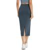 imageODODOS Modal Soft Midi Skirt for Women Back Slit High Waist Casual Long Pencil Skirts with PocketsNavy