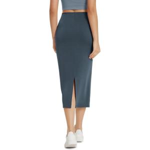 imageODODOS Modal Soft Midi Skirt for Women Back Slit High Waist Casual Long Pencil Skirts with PocketsNavy