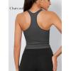 imageODODOS 3Pack Seamless Racerback Crop Tank for Women Ribbed Knit Soft Crop TopsCharcoaloceanred