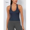 imageODODOS 3Pack Seamless Racerback Crop Tank for Women Ribbed Knit Soft Crop TopsErmineivorynavy