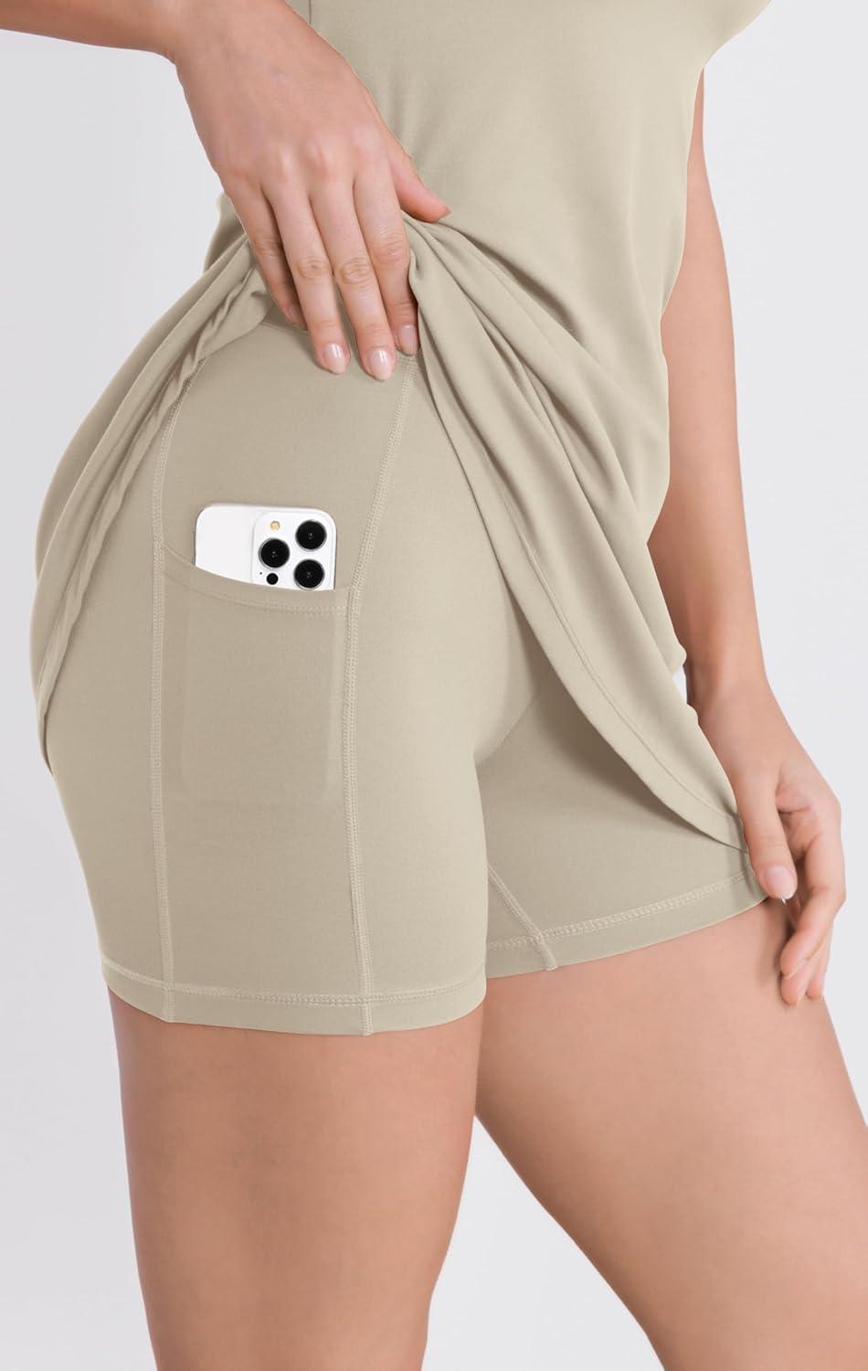 imageODODOS Womens Cloud Feeling Tank Dress with Separate Shorts and Built in Bra U Back Mini Tennis DressDark Beige