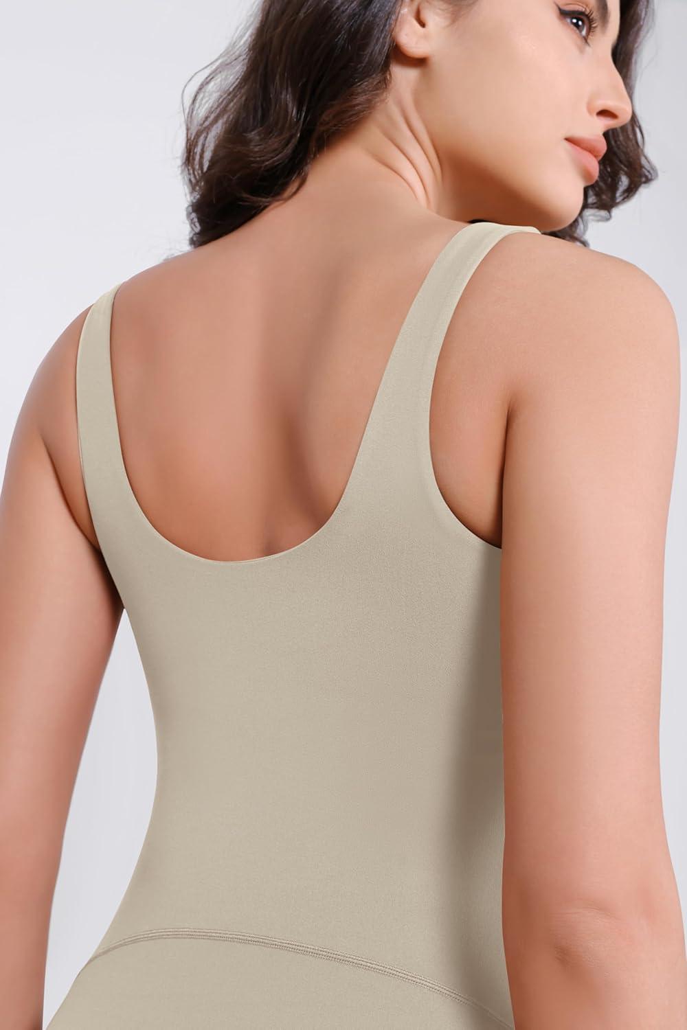 imageODODOS Womens Cloud Feeling Tank Dress with Separate Shorts and Built in Bra U Back Mini Tennis DressDark Beige