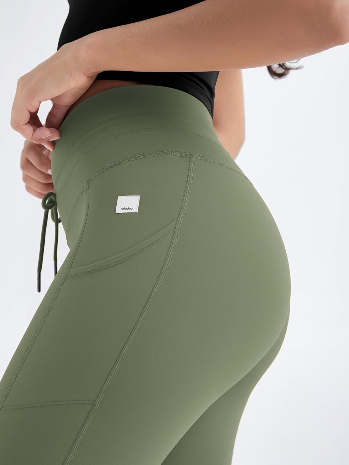 imageODODOS Womens Drawstring Tie Daily Pocket Leggings 25quot  28quot High Waist Workout Yoga PantsDark Olive