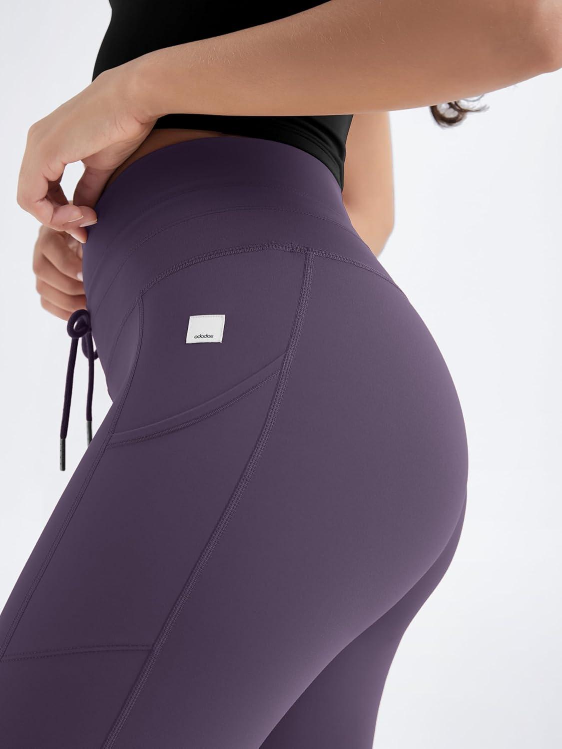imageODODOS Womens Drawstring Tie Daily Pocket Leggings 25quot  28quot High Waist Workout Yoga PantsDark Purple