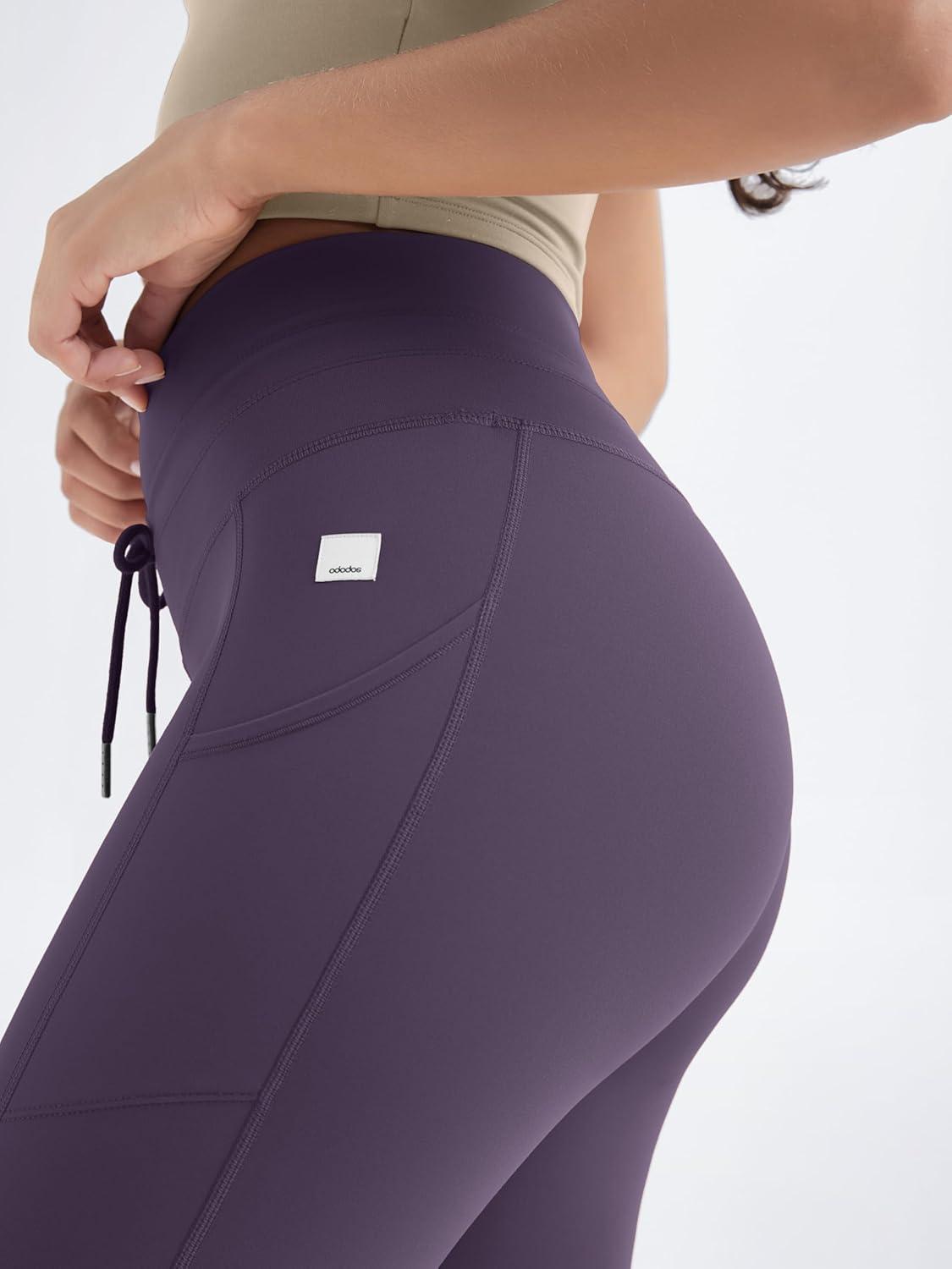 imageODODOS Womens Drawstring Tie Daily Pocket Leggings 25quot  28quot High Waist Workout Yoga PantsDark Purple