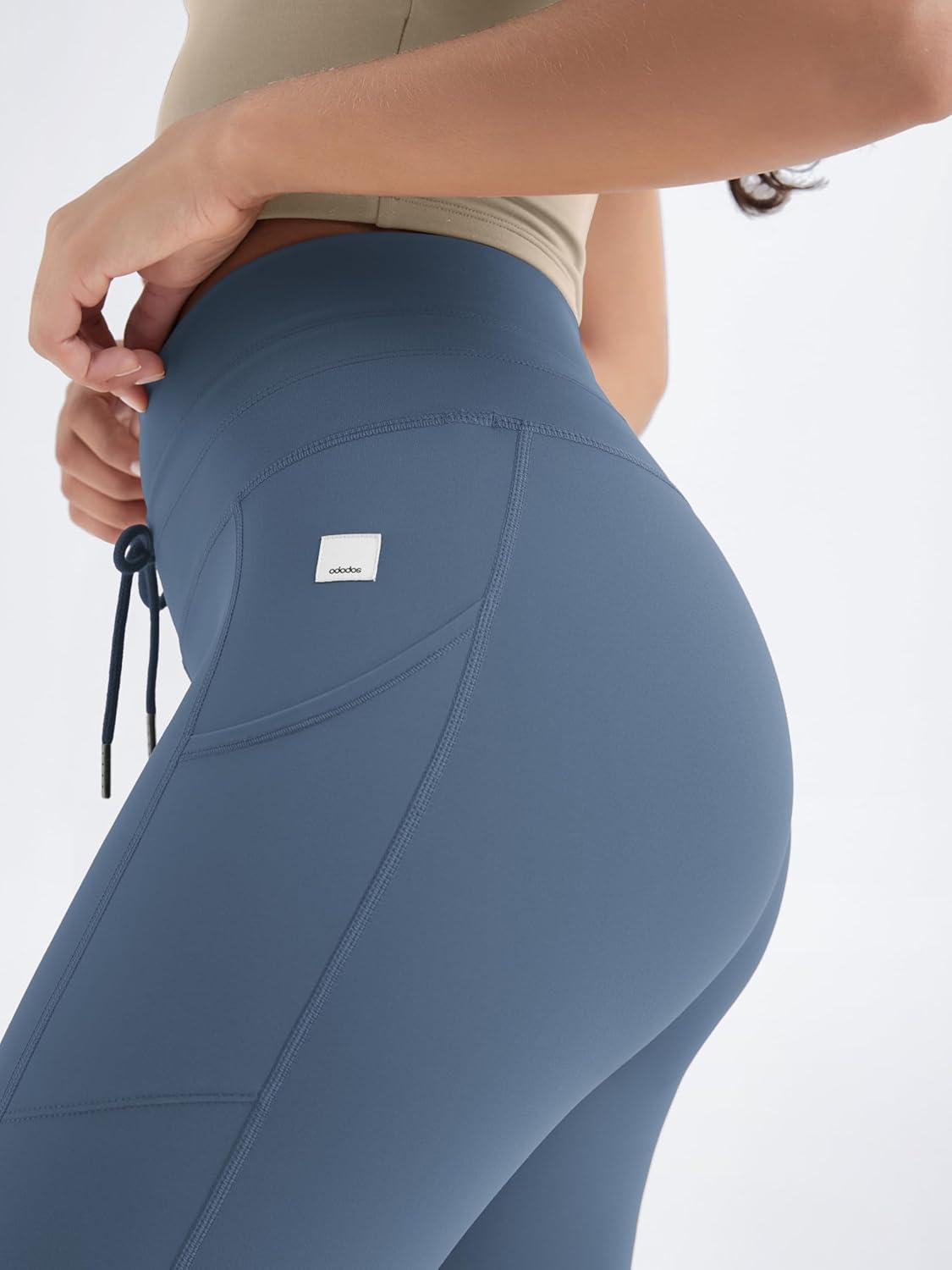 imageODODOS Womens Drawstring Tie Daily Pocket Leggings 25quot  28quot High Waist Workout Yoga PantsInk Blue