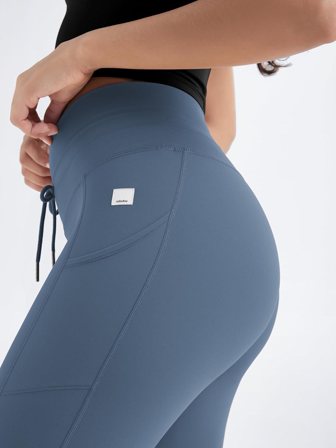 imageODODOS Womens Drawstring Tie Daily Pocket Leggings 25quot  28quot High Waist Workout Yoga PantsInk Blue