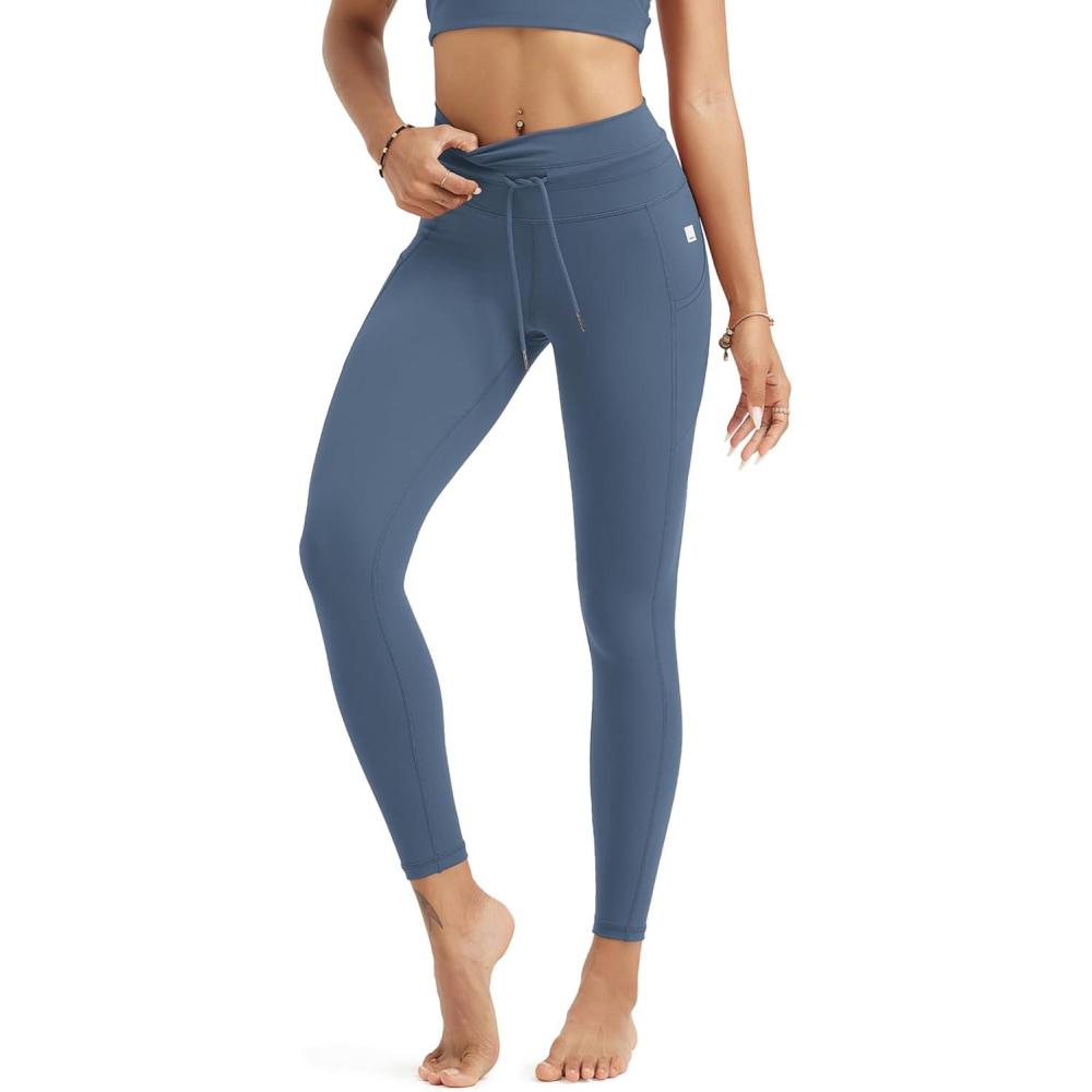 imageODODOS Womens Drawstring Tie Daily Pocket Leggings 25quot  28quot High Waist Workout Yoga PantsInk Blue