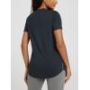imageODODOS Womens Short Sleeve TShirts Graphene Ultralight Soft Breathable Side Slit V Neck Yoga Workout Casual TopDeep Navy