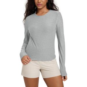 imageODODOS Womens Long Sleeve Performance TShirts  Ultra Soft Stratum Tech Crew Neck Tee UPF 50 Essential TopPale Grey Heather