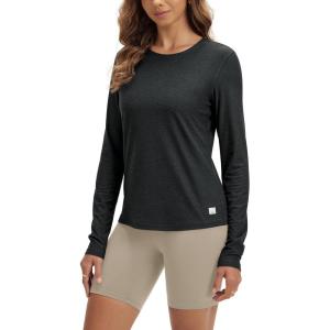 imageODODOS Womens Long Sleeve TShirt  Ultra Soft Stratum Tech Performance Top UPF 50 Breathable Crew Neck PulloverBlack Heather