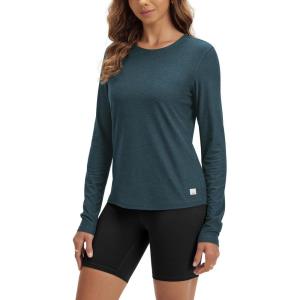 imageODODOS Womens Long Sleeve TShirt  Ultra Soft Stratum Tech Performance Top UPF 50 Breathable Crew Neck PulloverNavy Heather