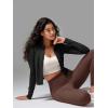 imageODODOS Womens FullZip Athletic Jacket Cloud Feeling Soft Long Sleeve SlimFit Running Gym Workout Yoga Cropped TopsOnyx Black Grey
