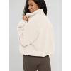 imageODODOS Womens Sherpa Fleece FullZip Jacket Long Sleeve Coat Soft Warm Cinchable Outerwear with PocketsIvory