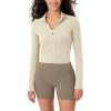 imageODODOS Womens FullZip Athletic Jacket Cloud Feeling Soft Long Sleeve SlimFit Running Gym Workout Yoga Cropped TopsOat Milk