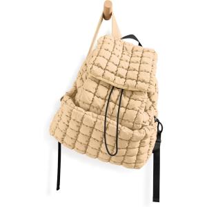 imageODODOS Quilted Backpack 20 for Women Lightweight Puffer Hiker Pack Drawstring Padding Travel Gym Bag BlackBeige
