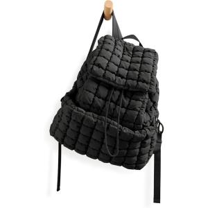 imageODODOS Quilted Backpack 20 for Women Lightweight Puffer Hiker Pack Drawstring Padding Travel Gym Bag BlackBlack