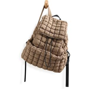 imageODODOS Quilted Backpack 20 for Women Lightweight Puffer Hiker Pack Drawstring Padding Travel Gym Bag BlackBrown