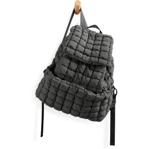 imageODODOS Quilted Backpack 20 for Women Lightweight Puffer Hiker Pack Drawstring Padding Travel Gym Bag BlackCharcoal