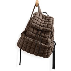 imageODODOS Quilted Backpack 20 for Women Lightweight Puffer Hiker Pack Drawstring Padding Travel Gym Bag BlackDark Brown