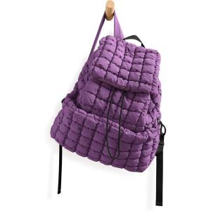 imageODODOS Quilted Backpack 20 for Women Lightweight Puffer Hiker Pack Drawstring Padding Travel Gym Bag BlackDeep Purple