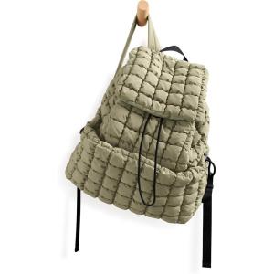 imageODODOS Quilted Backpack 20 for Women Lightweight Puffer Hiker Pack Drawstring Padding Travel Gym Bag BlackGray Green