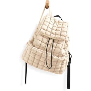imageODODOS Quilted Backpack 20 for Women Lightweight Puffer Hiker Pack Drawstring Padding Travel Gym Bag BlackIvory