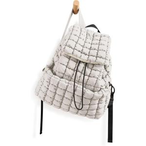 imageODODOS Quilted Backpack 20 for Women Lightweight Puffer Hiker Pack Drawstring Padding Travel Gym Bag BlackLight Gray