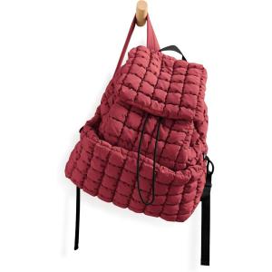 imageODODOS Quilted Backpack 20 for Women Lightweight Puffer Hiker Pack Drawstring Padding Travel Gym Bag BlackTrue Red