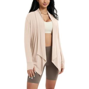 imageODODOS Womens Drape Open Front Cardigans Cozy Soft Long Sleeve Casual Wrap Outerwear with Pockets Thumb HoleBeige