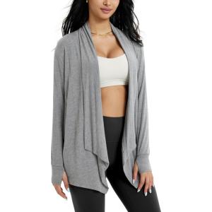 imageODODOS Womens Drape Open Front Cardigans Cozy Soft Long Sleeve Casual Wrap Outerwear with Pockets Thumb HoleGrey Heather