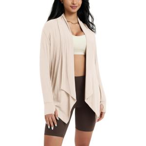 imageODODOS Womens Drape Open Front Cardigans Cozy Soft Long Sleeve Casual Wrap Outerwear with Pockets Thumb HoleVanilla Ice
