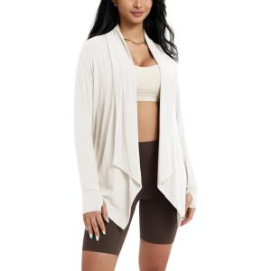 imageODODOS Womens Drape Open Front Cardigans Cozy Soft Long Sleeve Casual Wrap Outerwear with Pockets Thumb HoleWhite