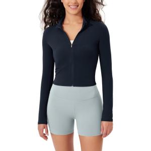 imageODODOS Womens FullZip Athletic Jacket Cloud Feeling Soft Long Sleeve SlimFit Running Gym Workout Yoga Cropped TopsDeep Navy