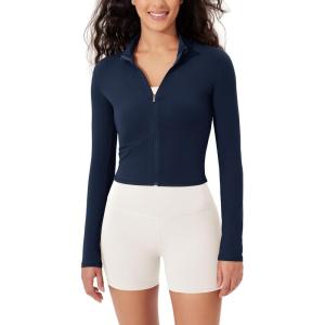 imageODODOS Womens FullZip Athletic Jacket Cloud Feeling Soft Long Sleeve SlimFit Running Gym Workout Yoga Cropped TopsNavy