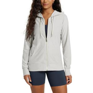 imageODODOS Womens FullZip Hoodie  Stratum Tech Ultra Soft Outfit UPF 50 Performance Hooded Jacket with PocketsSalt Heather