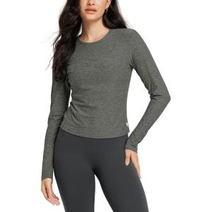 imageODODOS Womens Long Sleeve Performance TShirts  Ultra Soft Stratum Tech Crew Neck Tee UPF 50 Essential Crop TopSmoke Heather