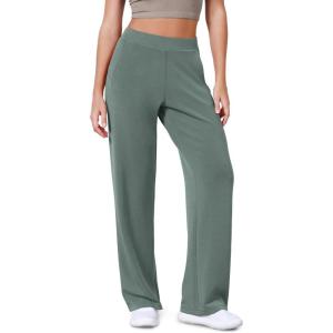 imageODODOS Womens Modal Soft Wide Leg Pants Elastic High Waist Casual Lounge Relaxed Pants with Pockets  27quot 29quot  31quot InseamSlate Green