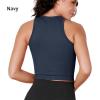 imageODODOS 3Pack Seamless Crop Tank for Women Ribbed Soft High Neck Cropped TopsBeigeclaretnavy