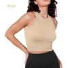 imageODODOS 3Pack Seamless Crop Tank for Women Ribbed Soft High Neck Cropped TopsBeigeclaretnavy