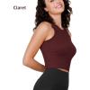 imageODODOS 3Pack Seamless Crop Tank for Women Ribbed Soft High Neck Cropped TopsBeigeclaretnavy