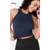 imageODODOS 3Pack Seamless Crop Tank for Women Ribbed Soft High Neck Cropped TopsBeigeclaretnavy