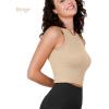imageODODOS 3Pack Seamless Crop Tank for Women Ribbed Soft High Neck Cropped TopsBlackbeigestar White