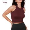 imageODODOS 3Pack Seamless Crop Tank for Women Ribbed Soft High Neck Cropped TopsClaretnavywhite