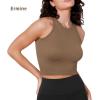 imageODODOS 3Pack Seamless Crop Tank for Women Ribbed Soft High Neck Cropped TopsErmineivorystar White