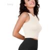 imageODODOS 3Pack Seamless Crop Tank for Women Ribbed Soft High Neck Cropped TopsErmineivorystar White