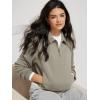 imageODODOS Modal Soft HalfZip Collared Sweatshirts for Women Long Sleeve Relaxed Fit Pullover Top with PocketsKhaki