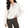 imageODODOS Modal Soft HalfZip Collared Sweatshirts for Women Long Sleeve Relaxed Fit Pullover Top with PocketsIvory