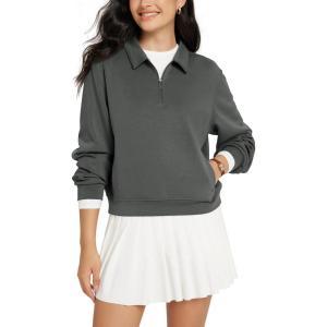imageODODOS Modal Soft HalfZip Collared Sweatshirts for Women Long Sleeve Relaxed Fit Pullover Top with PocketsCharcoal