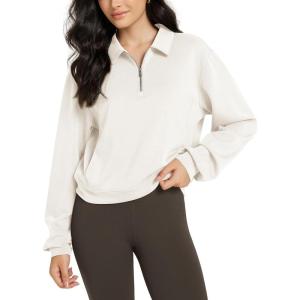 imageODODOS Modal Soft HalfZip Collared Sweatshirts for Women Long Sleeve Relaxed Fit Pullover Top with PocketsIvory